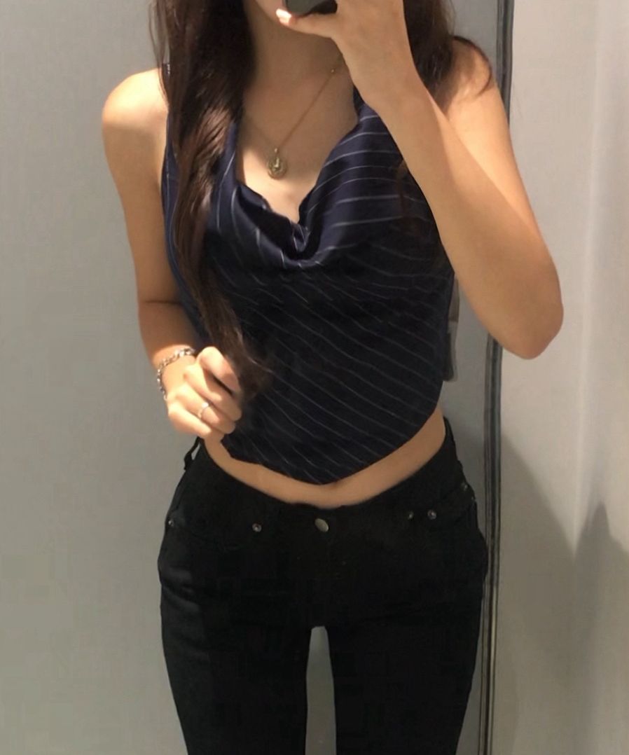 MUSINSA | NOT YOUR ROSE Draping Halter Top (Navy)