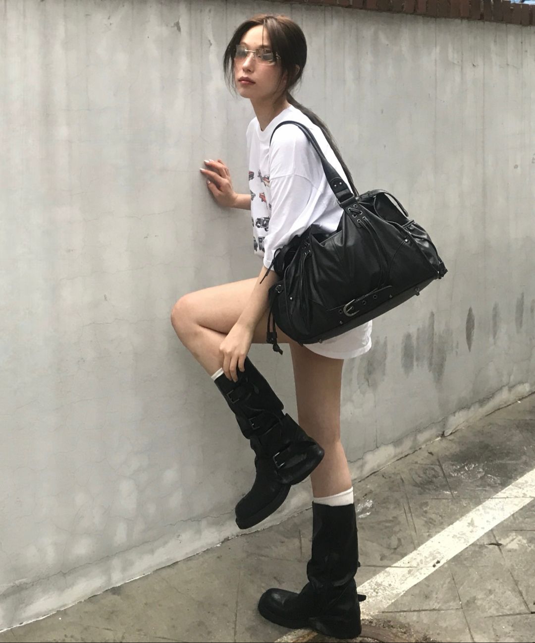 MUSINSA | FANCY CLUB Belted Washed Leather Bag (GRAY) F25QE990