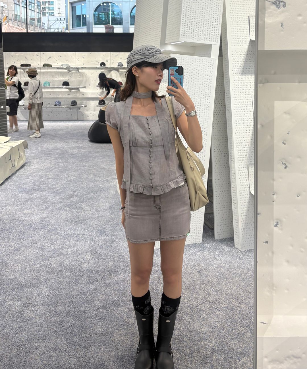 ILLIGO Ribbon Tie Square Neck Blouse グレー MUSINSA公式 | ILLIGO Ribbon Tie Square Neck Blouse - Gray