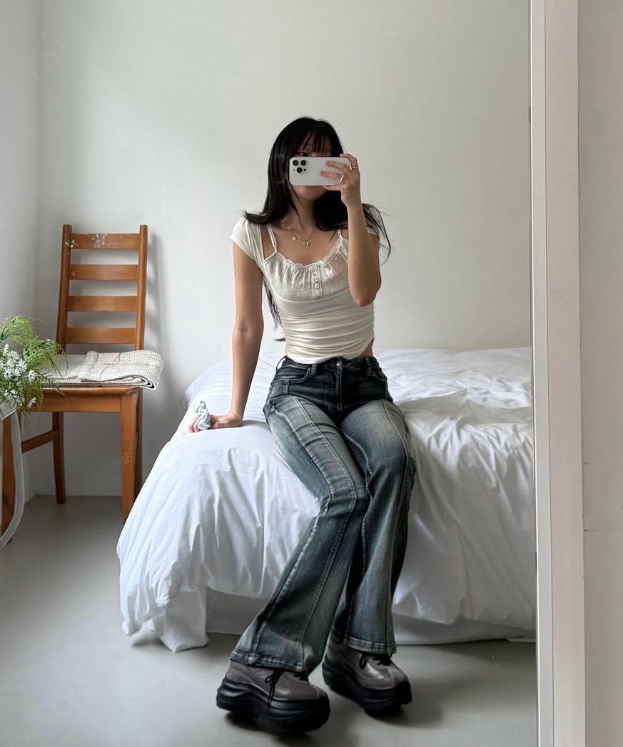 MUSINSA | PLEASENOFOLLOW Katie Button Baby Top (Dusty Blue)