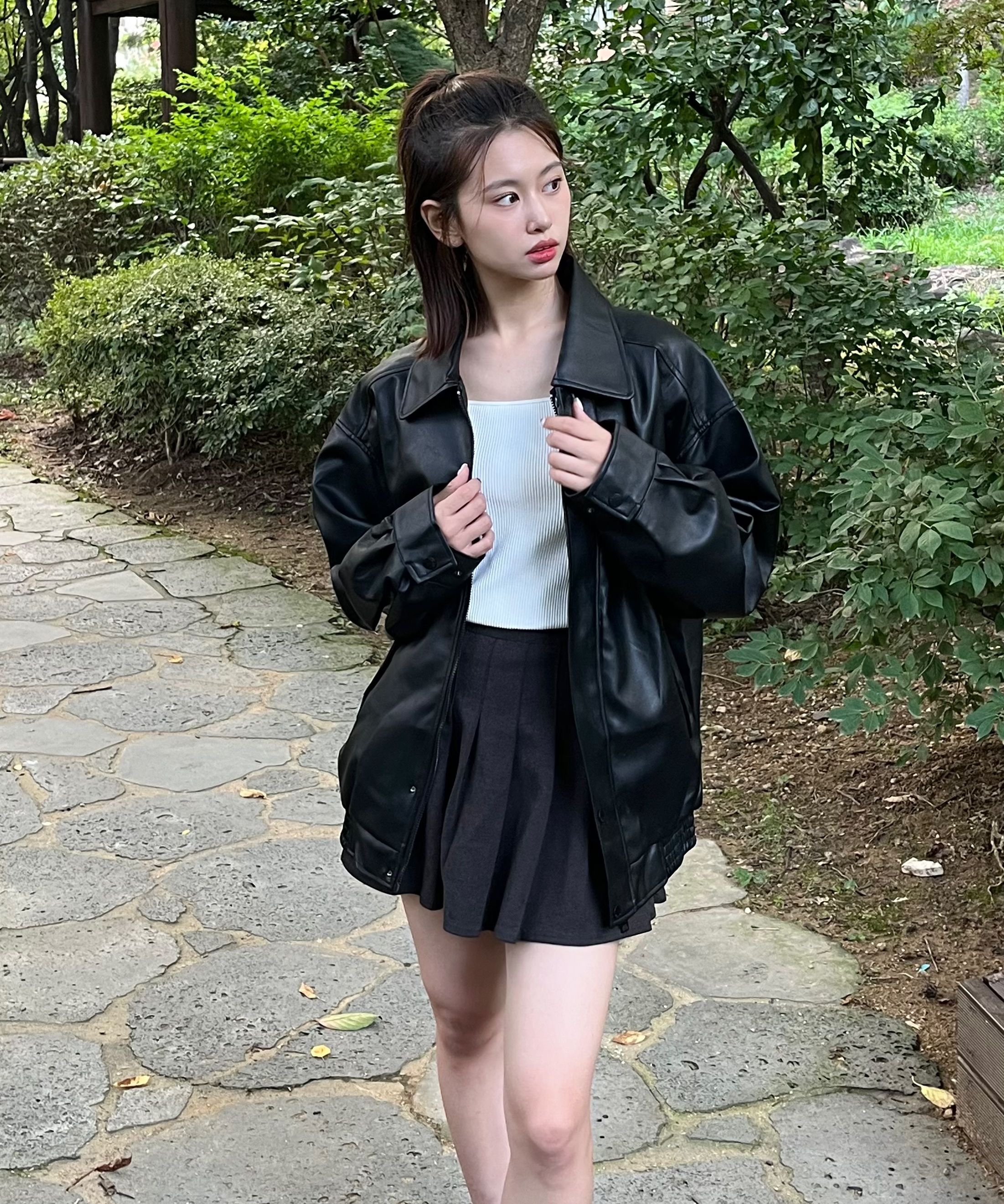 MUSINSA公式 | VTWO 465-3 VEGAN LEATHER OVERFIT JACKET_BLACK