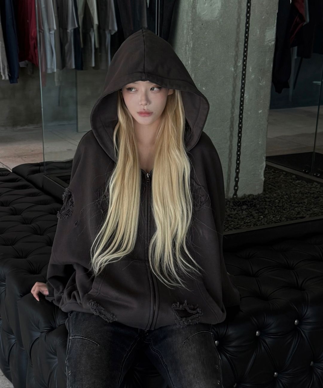 MUSINSA | NOT4NERD Destroyed N4ND Wild Logo Pigment Hood Zip