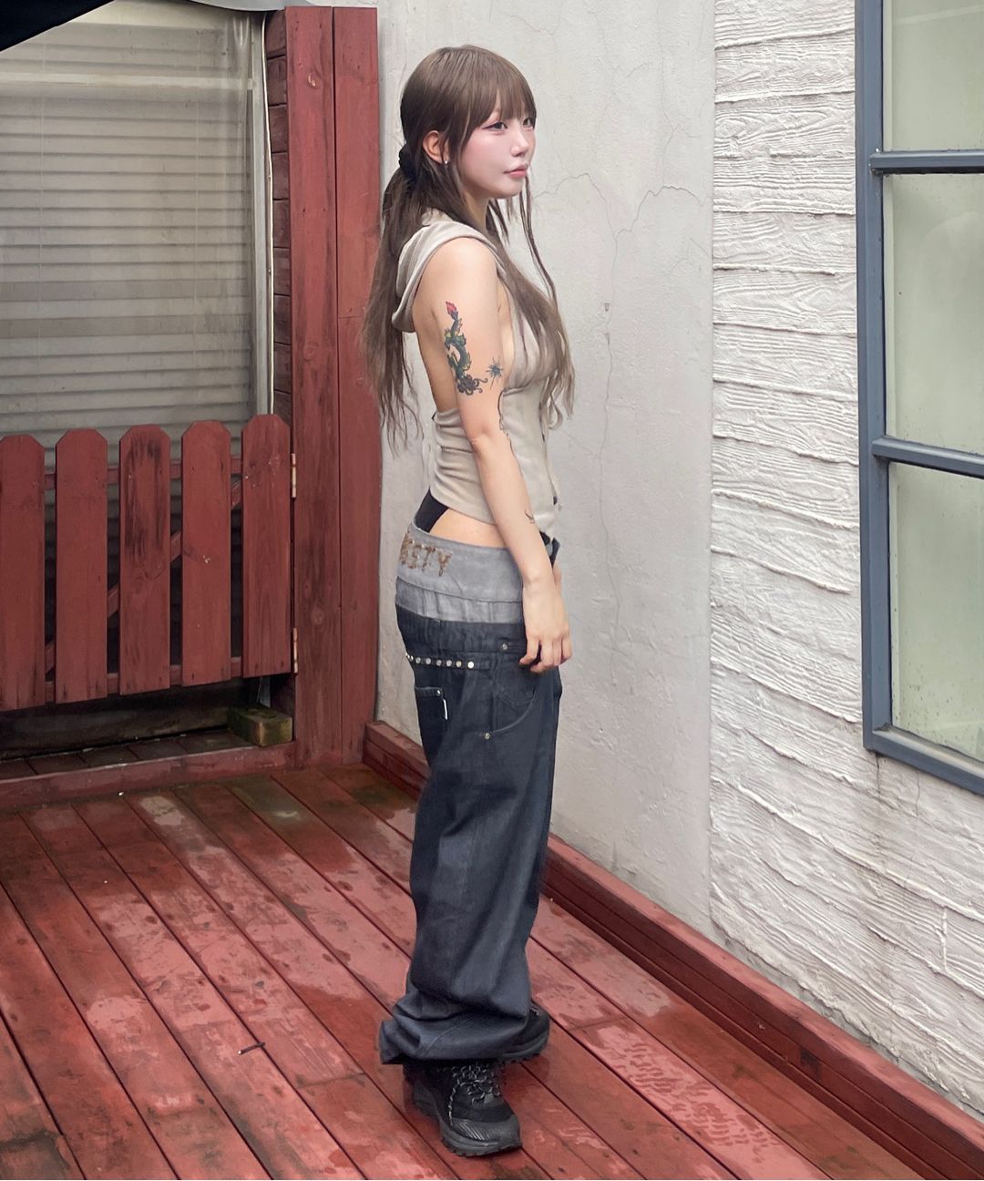 MUSINSA公式 | SCULPTOR Beaded Layered Denim Pants Nonfade Gray