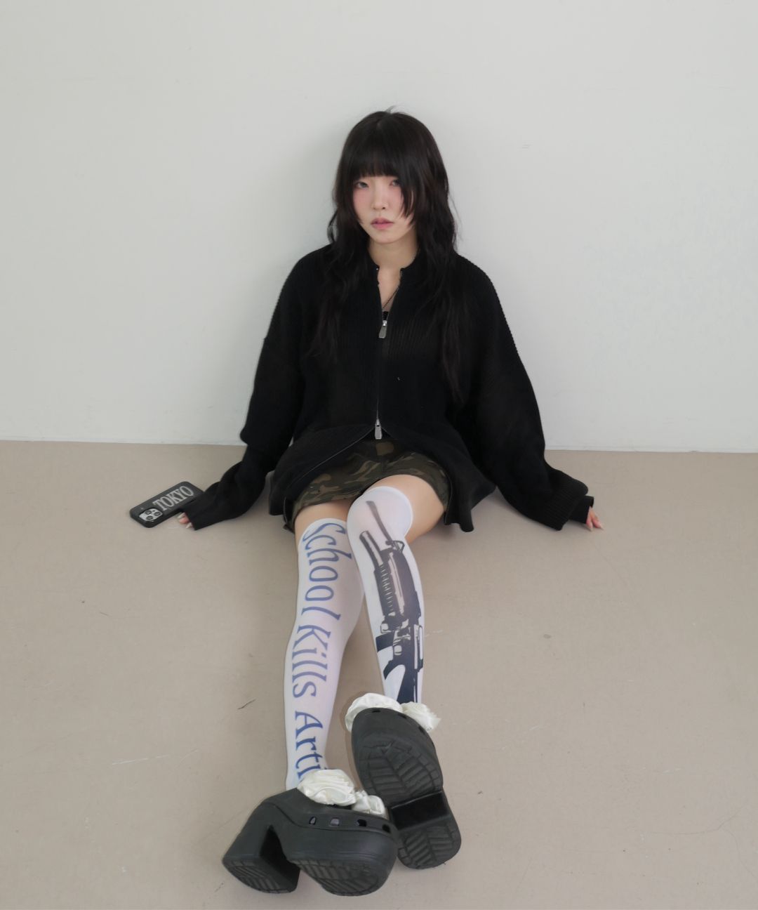 MUSINSA | NOMANUAL SPRAY DYEING KNIT ZIP-UP - BLACK