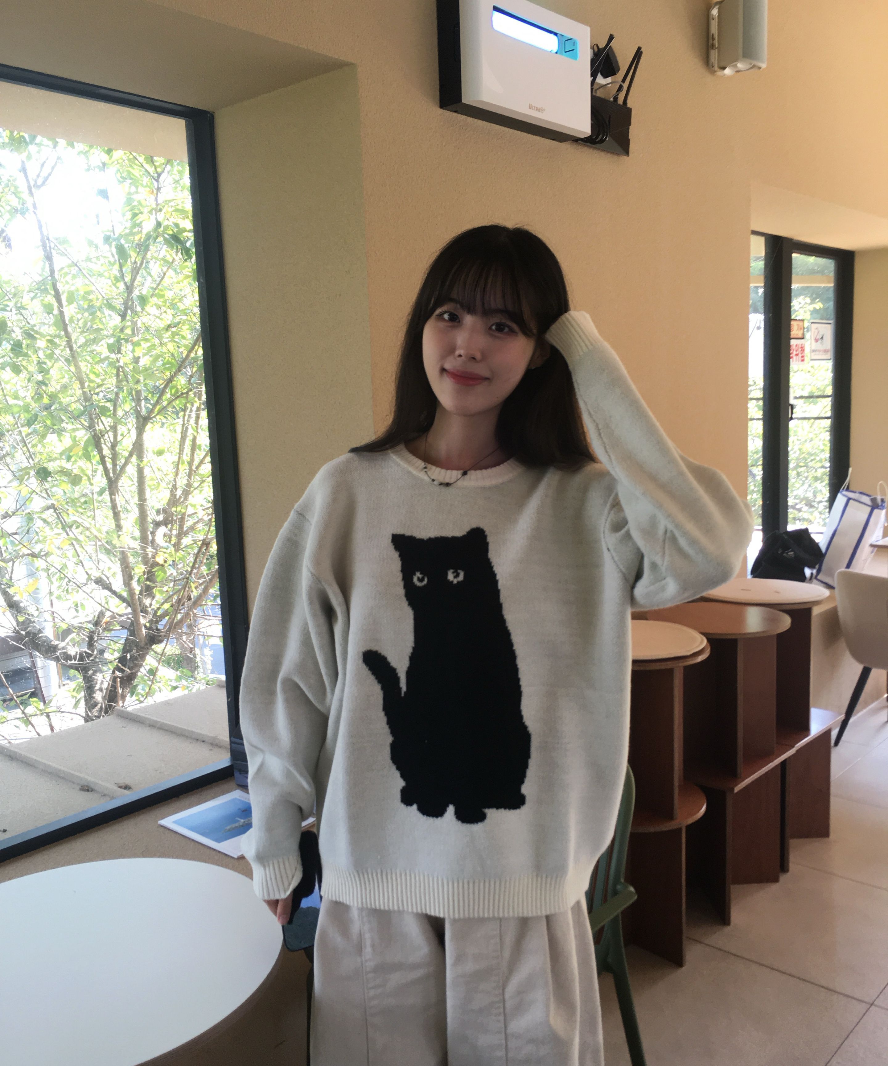 MUSINSA公式 | VIDEO JOCKEY 黒猫ニットスウェット[ブルー]