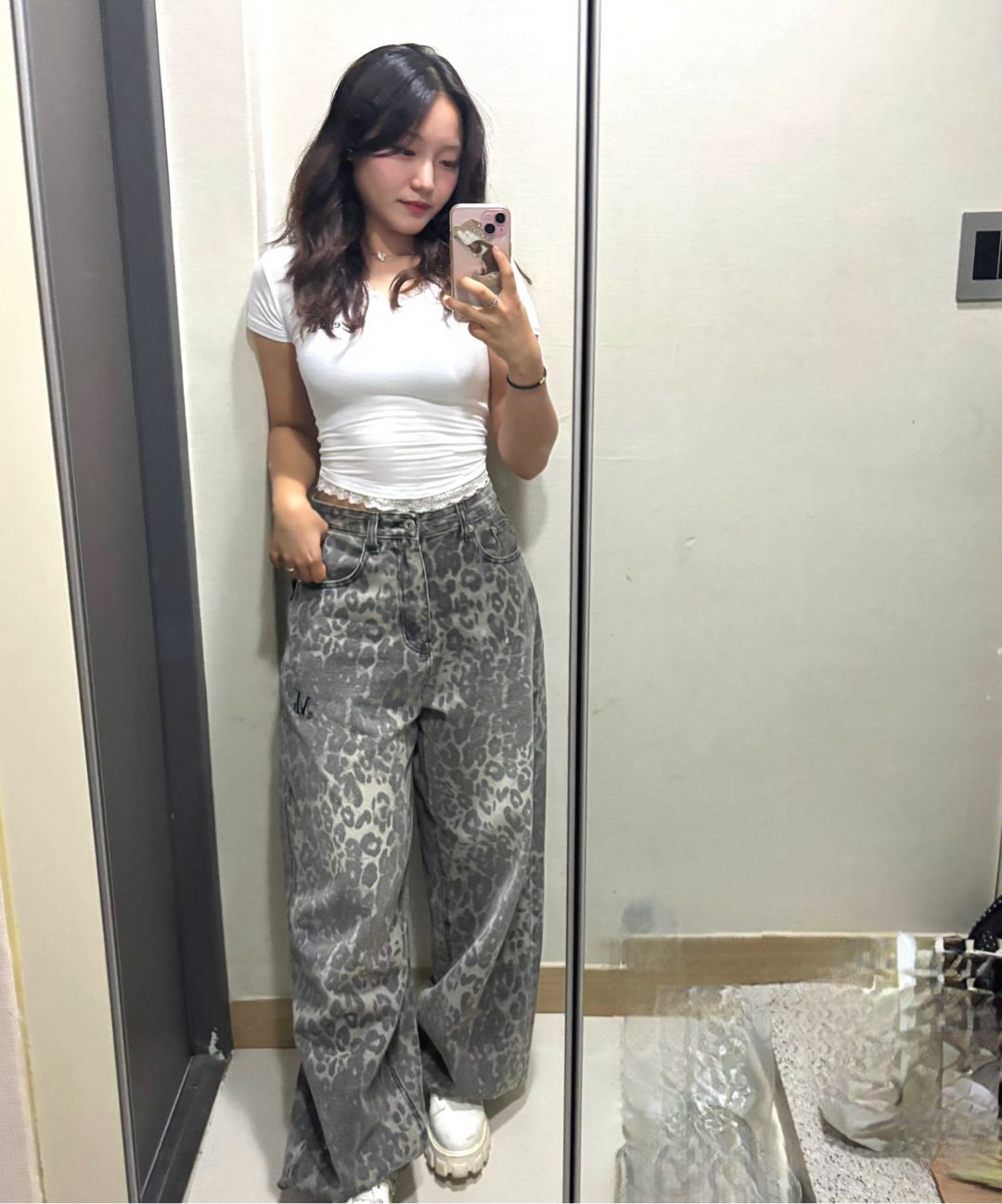 MUSINSA | MUCENT Det Snap Button Leopard Print Hopi Wide Pants