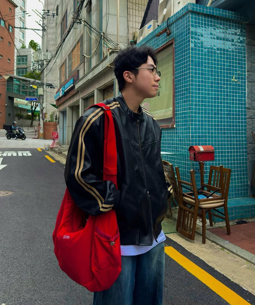 MUSINSA | SUPERSUB Vintage Track Biker Leather Jumper - Brown