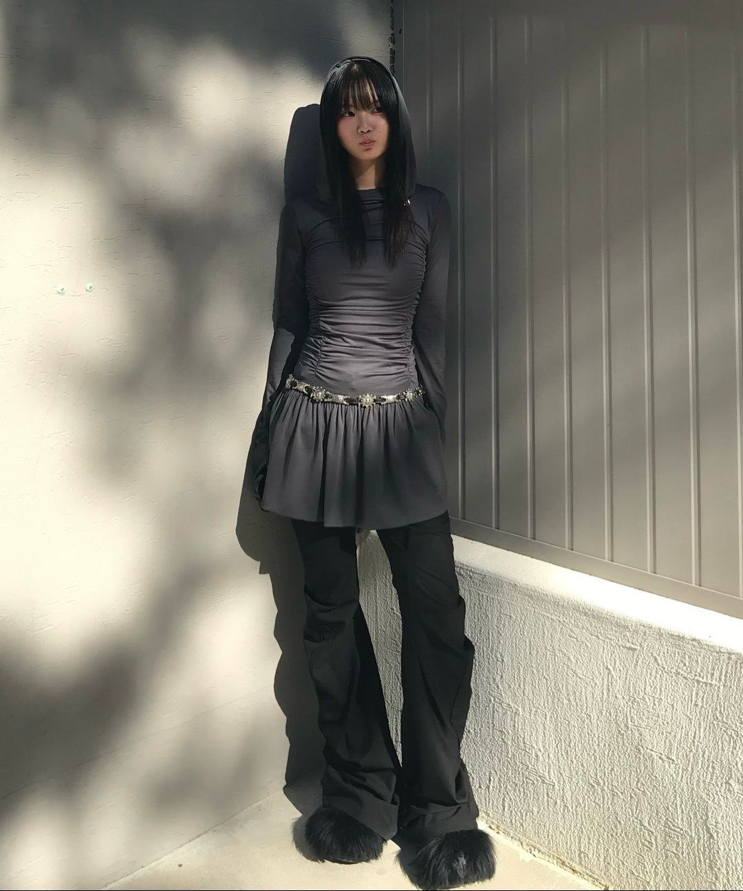 플레어업(FLAREUP) Asymmetrical Drape Pants (FL-245_Black) - 사이즈