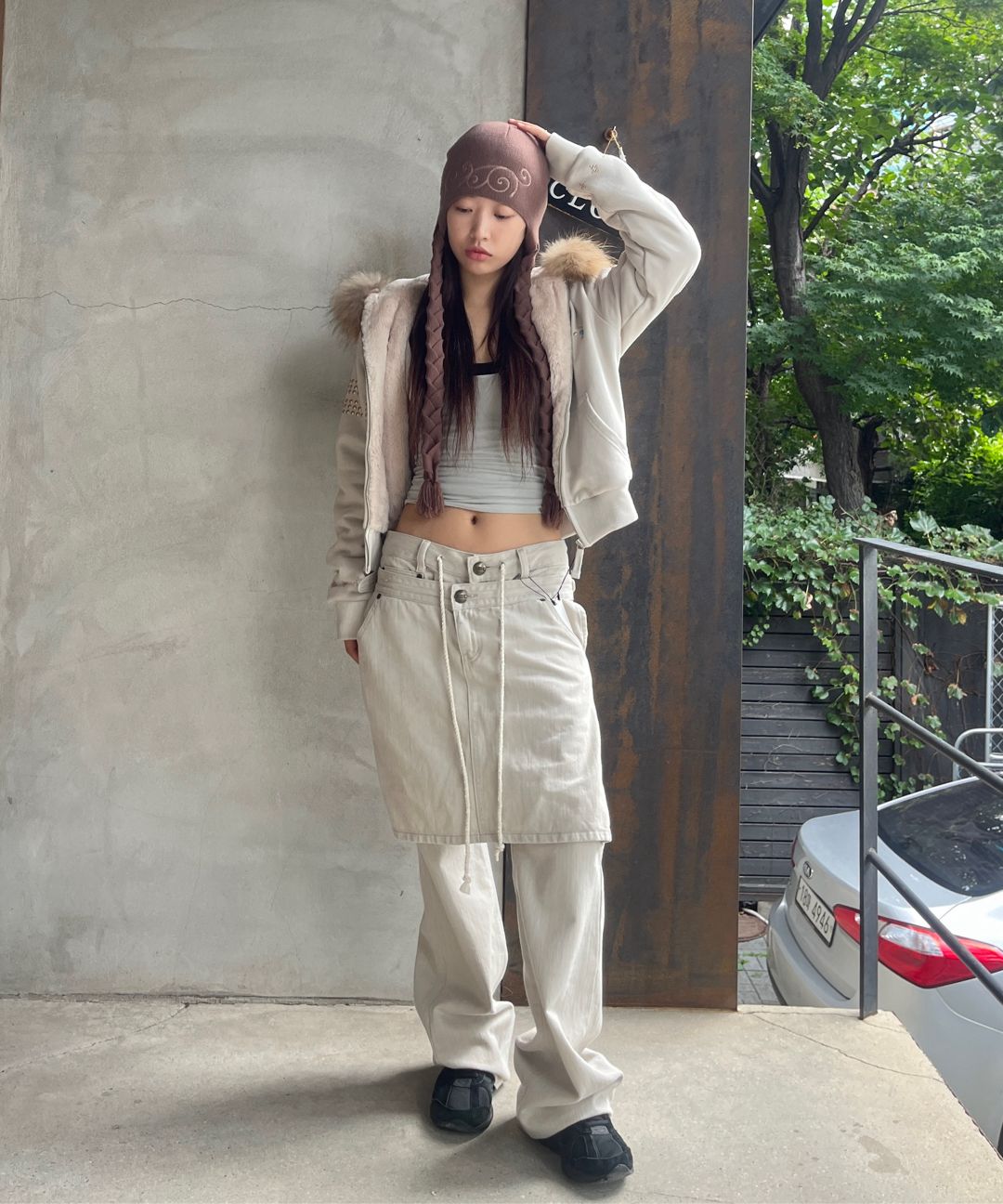 스컬프터(SCULPTOR) Fur Trimming Hooded Zip-Up Dirty White - 사이즈