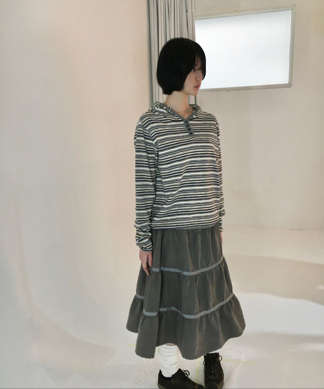 에이이에이이(AEAE) CHECK MIDI TIERED SKIRT [BROWN] - 사이즈 & 후기