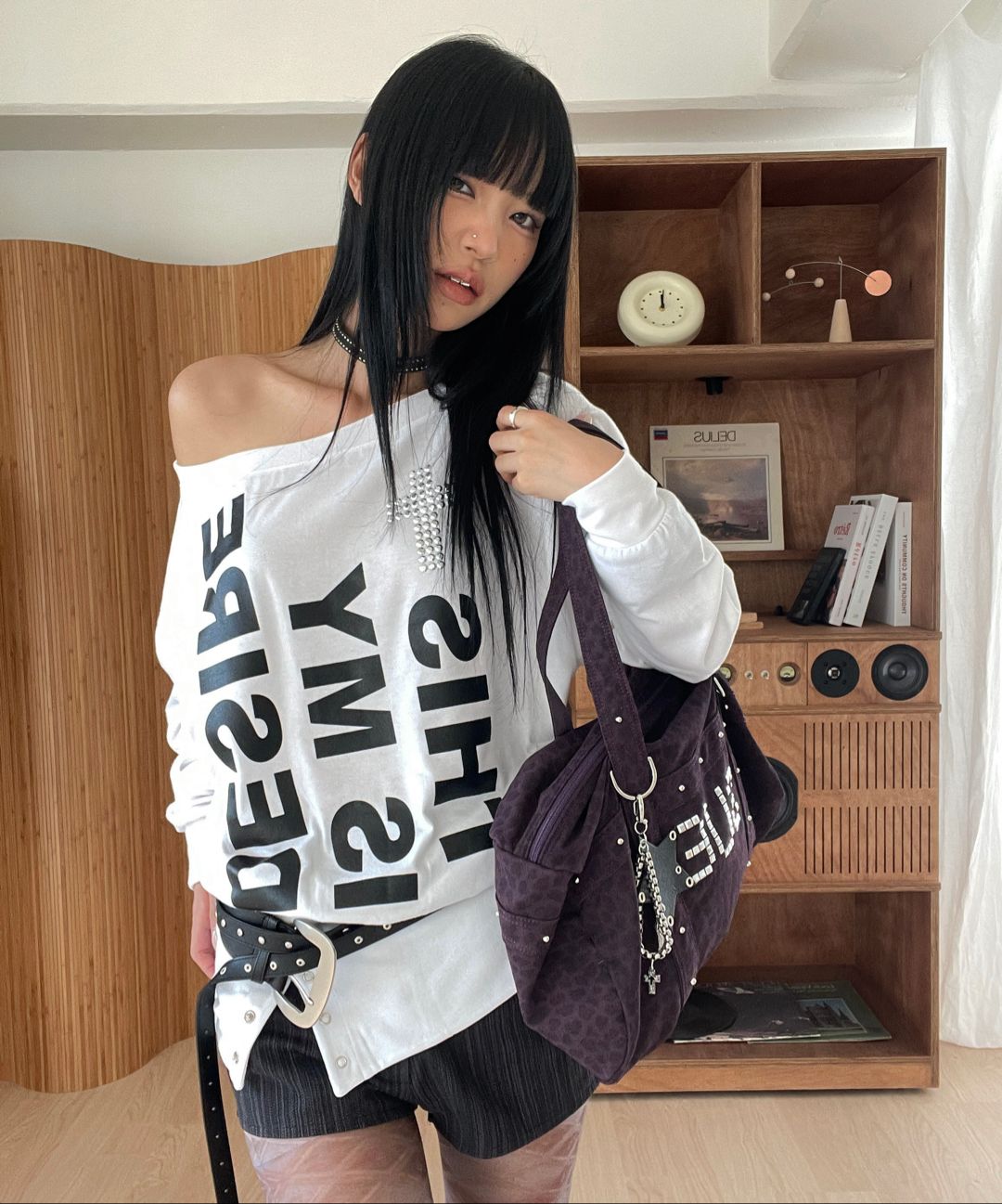 셋업이엑스이(SETUP-EXE) BOLD LETTERING LOOSE TOP / BLACK - 사이즈