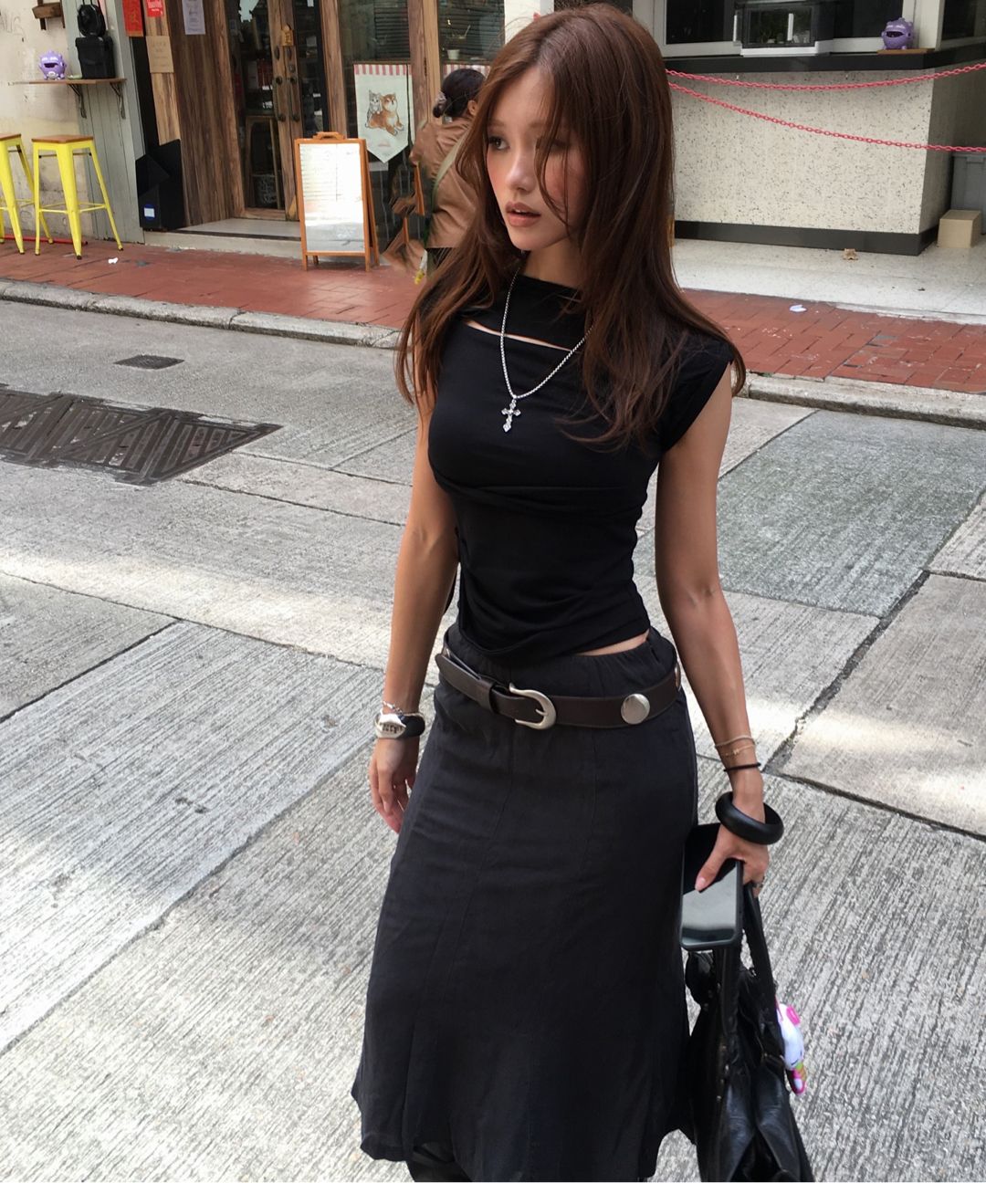 MUSINSA公式 | FLAREUP アシンメトリードレープロールアップTシャツ