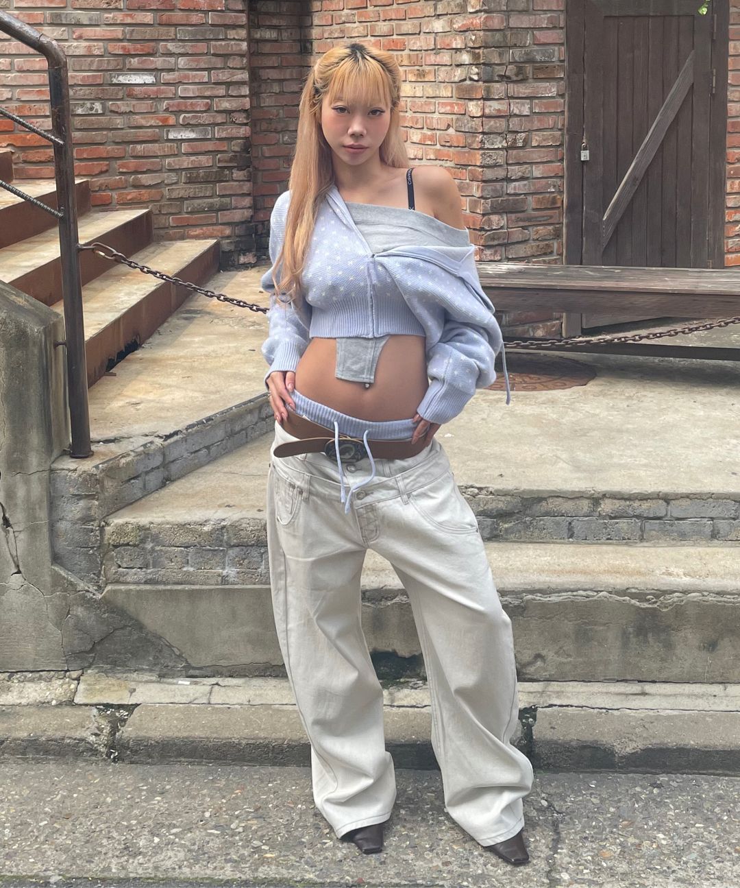 MUSINSA公式 | SCULPTOR Beaded Layered Denim Pants Nonfade Gray