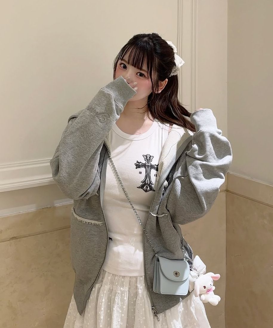 MUSINSA公式 | YOUHEE YOUHEE RIBBON HOOD ZIP-UP MELANGE GRAY