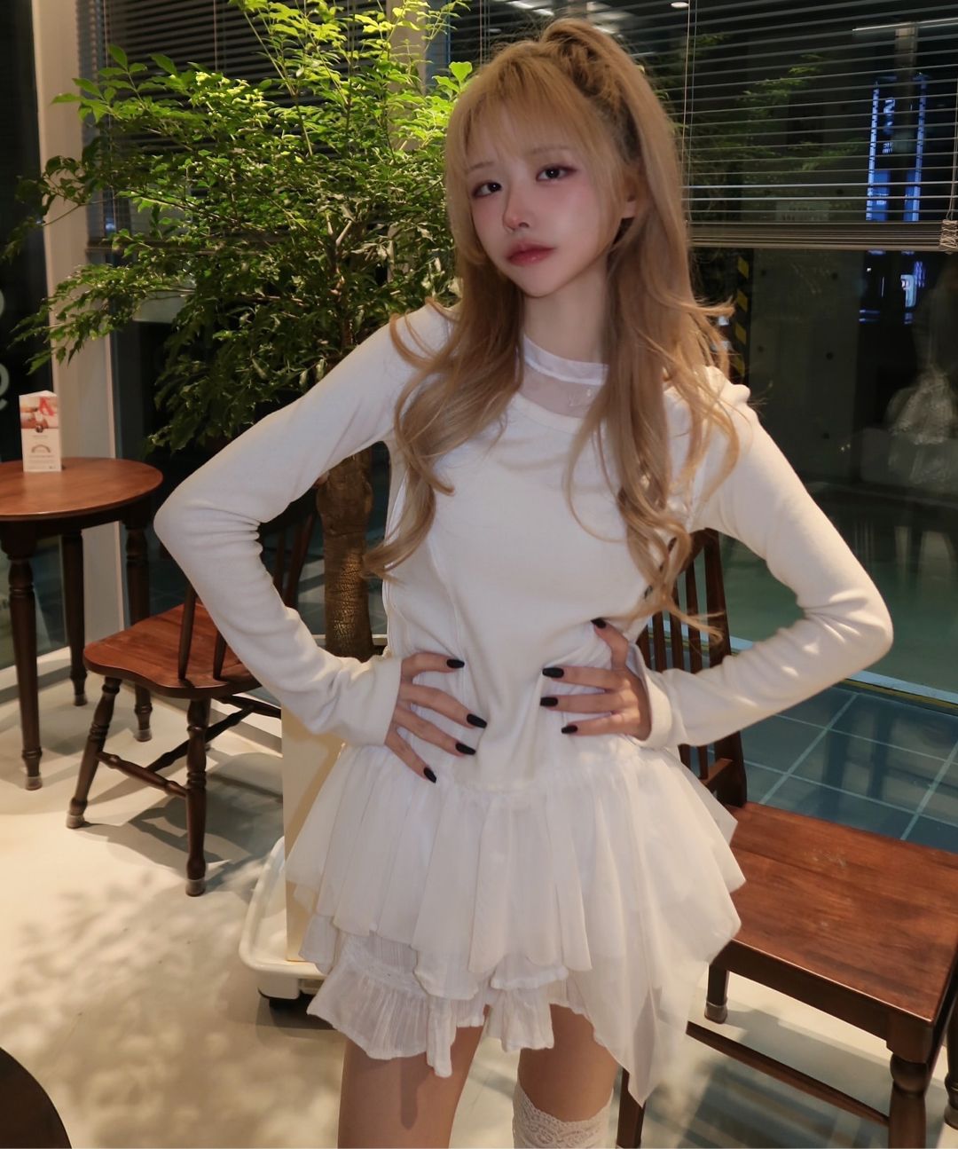 MUSINSA | FLAREUP Layered Lace Frill Long Sleeve (FL-137_Gray)