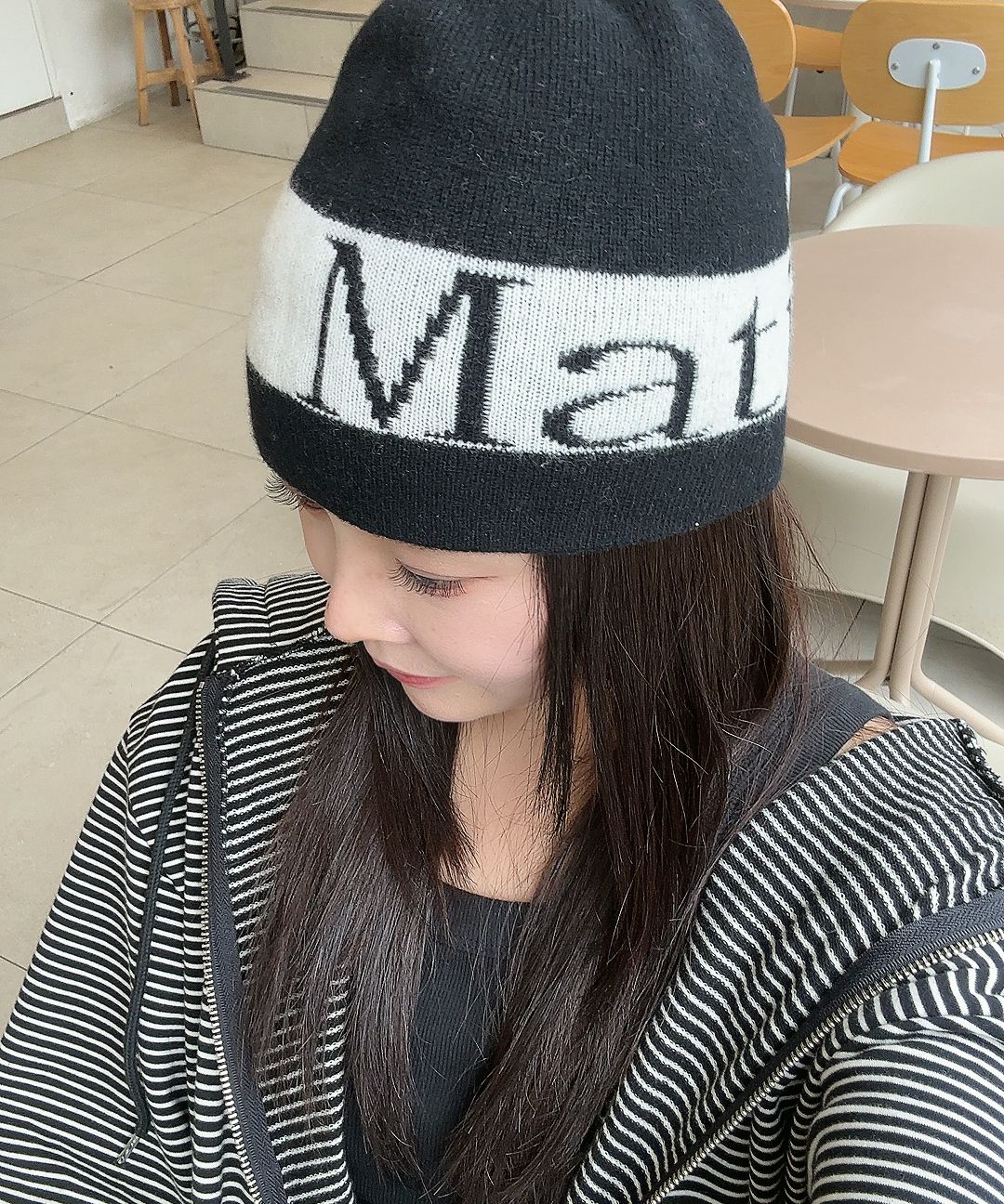 帽子 LOGO JACQUARD SHORT BEANIE BLACK MK2500BN006VBB_2.jpg
