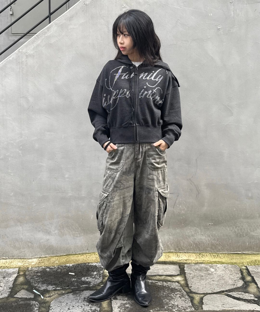 스컬프터(SCULPTOR) Bad Seed Jewel Hooded Zip-Up Melange Charcoal