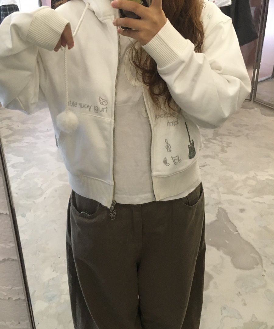 MUSINSA | HUG YOUR SKIN Hotfix fur hoodie zip-up (Charcoal)