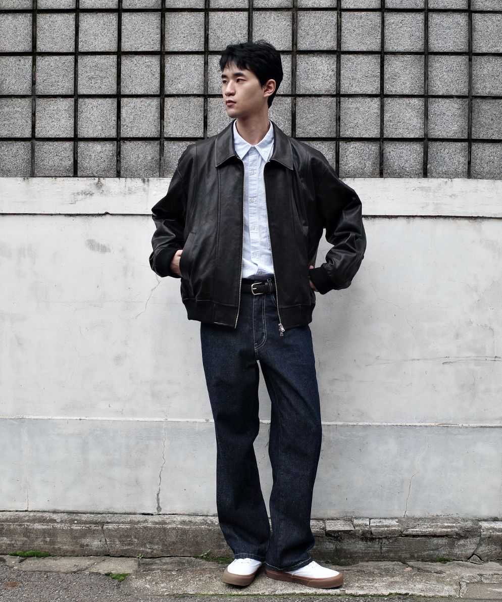 MUSINSA公式 | HORLISUN Capital Leather Zip up Jacket Black