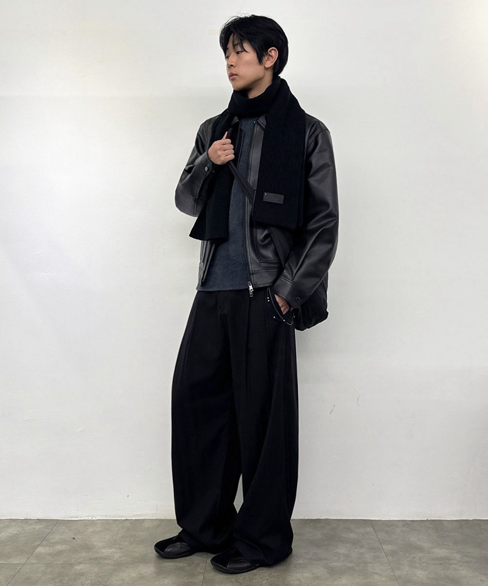MUSINSA | MISEKISEOUL MEN Two tuck wide pants BLACK