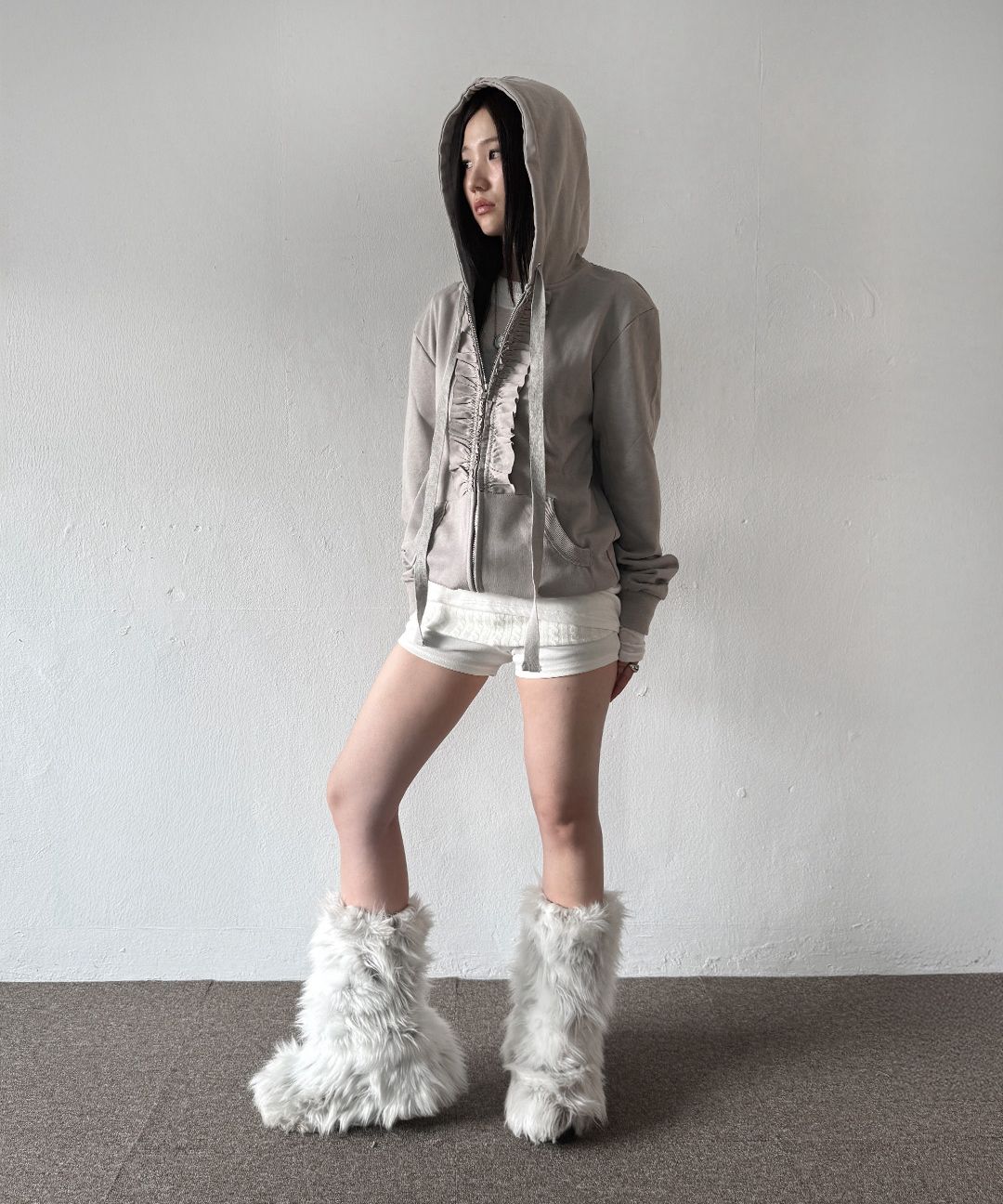 MUSINSA公式 | NACHE RUFFLE HOODIE ZIP-UP LIGHT GRAY