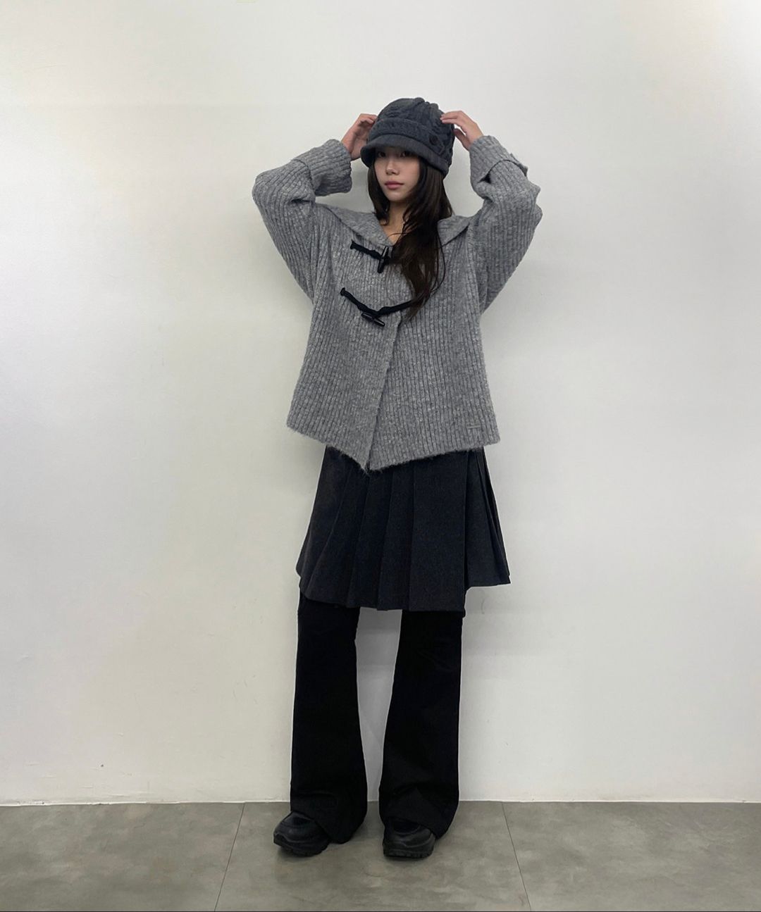 MUSINSA公式 | MISEKI SEOUL Cable knit beret GREY