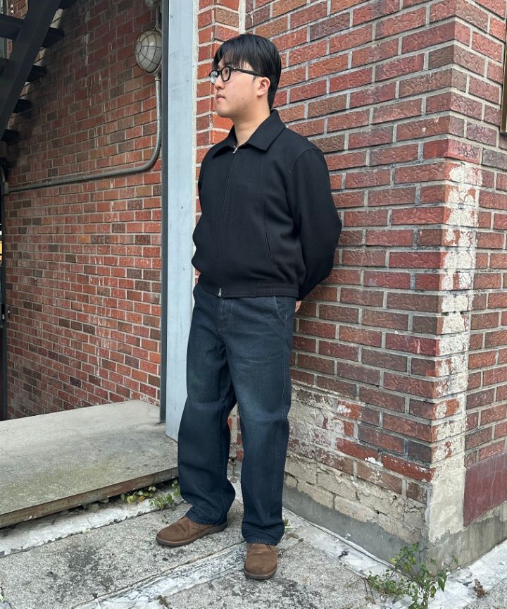 MUSINSA | BESLOW WOOL WIDE COLLAR HARRINGTON JACKET BLACK