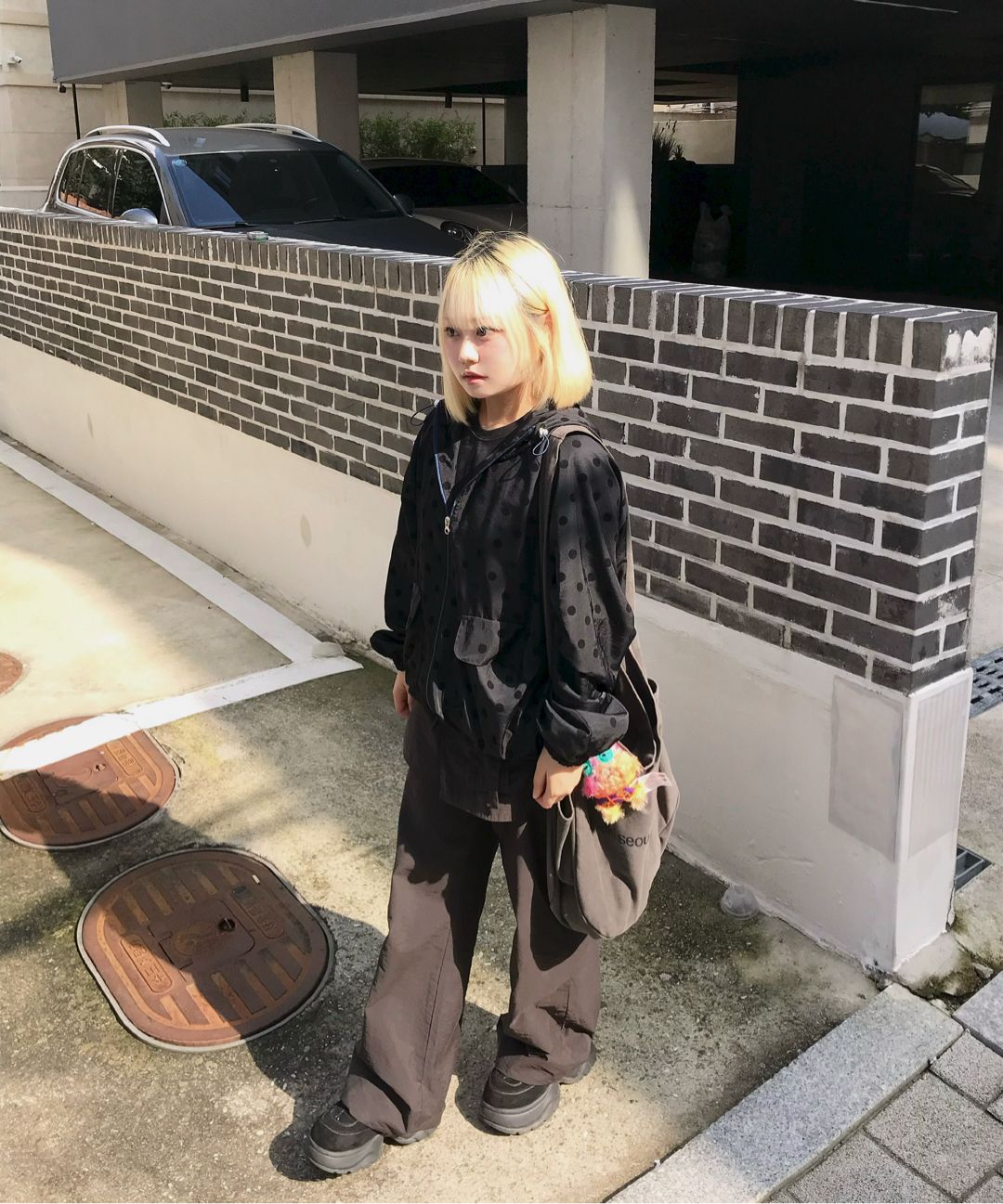 oheshio オヘシオ dot frill windbreaker Black 오헤시오(OHESHIO) dot frill hooded windbreaker jumper (black