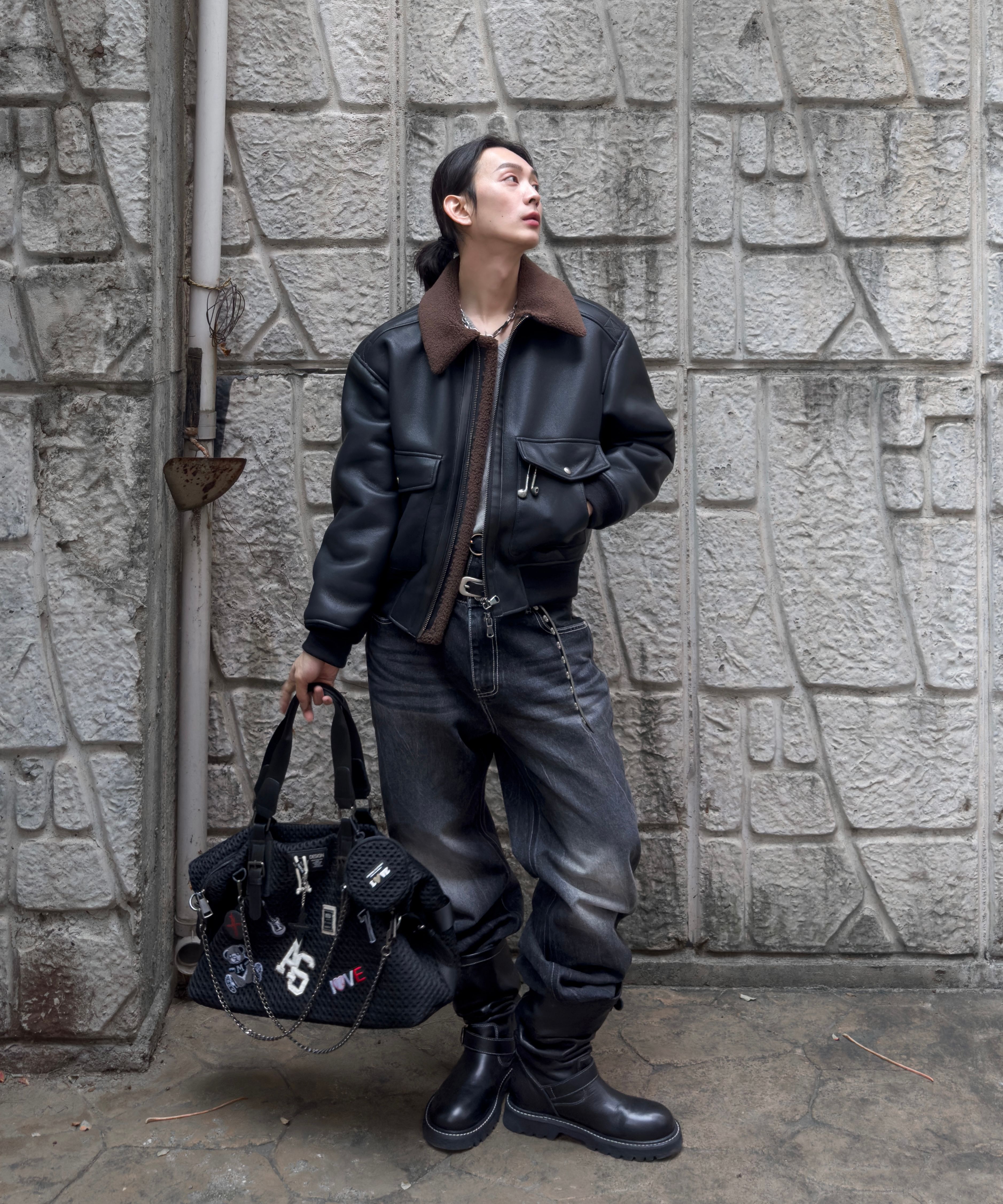 ムートン・ボマージャケット バーバリー ブラックレーベル ボマージャケット B-3 ムートン