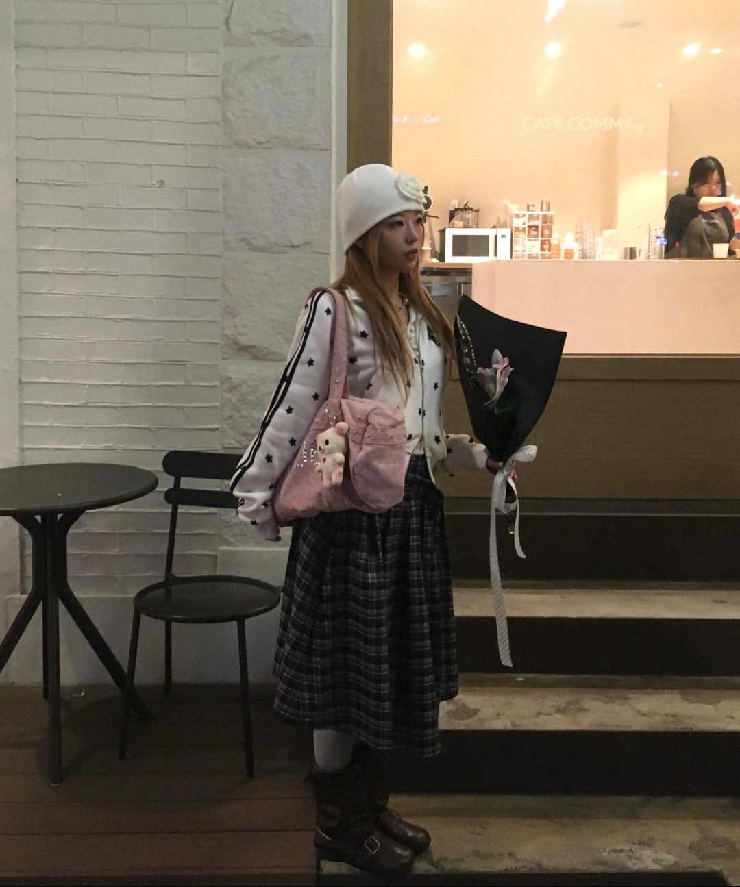 셋업이엑스이(SETUP-EXE) PEARL CORSAGE BEANIE / BLACK - 사이즈