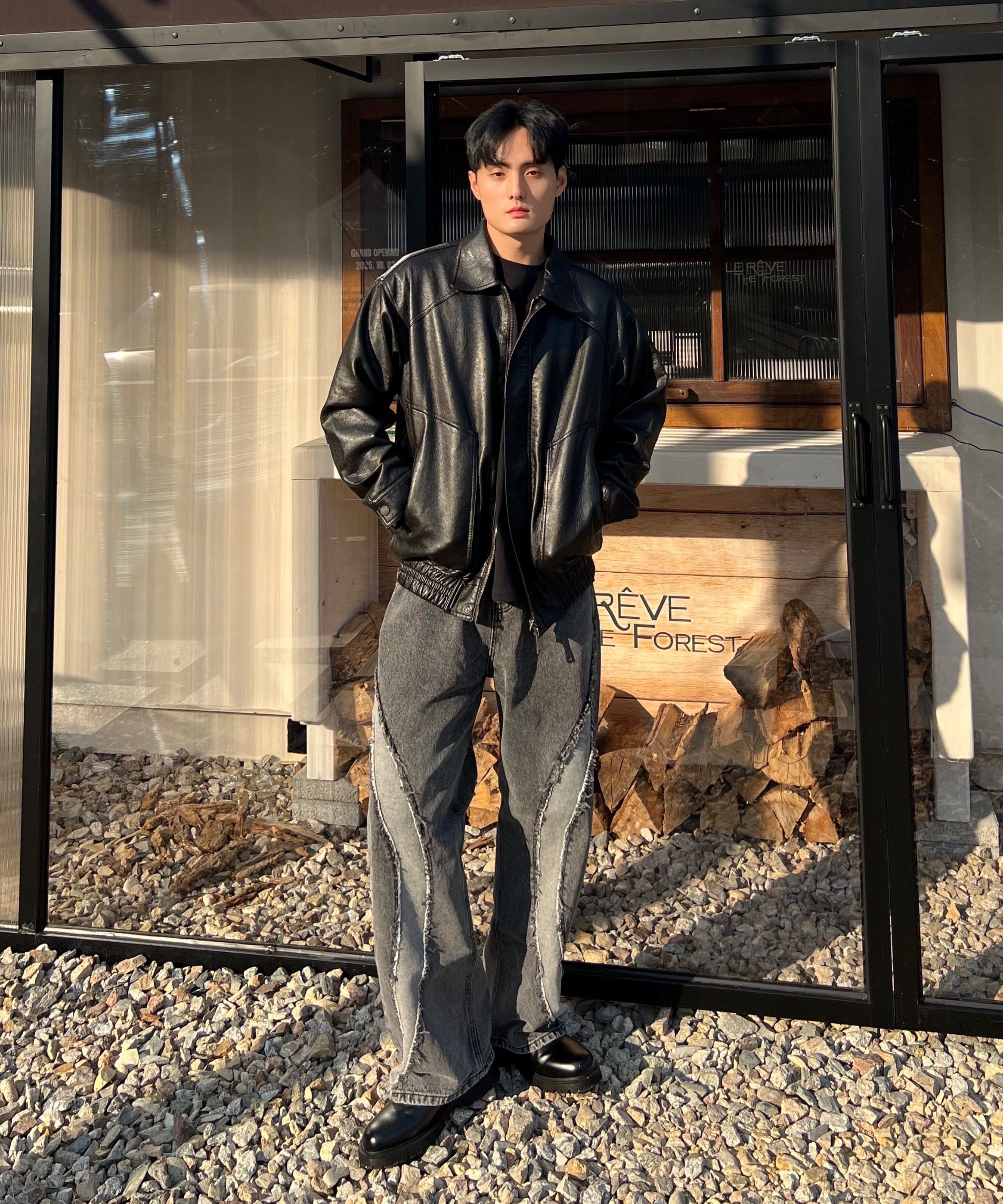 MUSINSA | VTWO 8280 Washed Leather Oversized Jacket (BLACK)