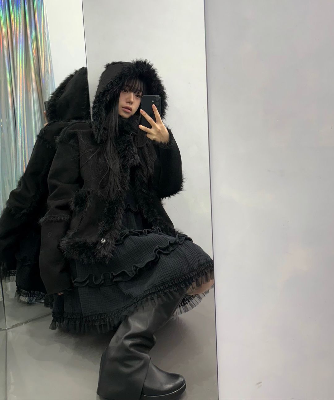 MUSINSA | UGLYSHADOW Reversible Shearling Jacket (Black)