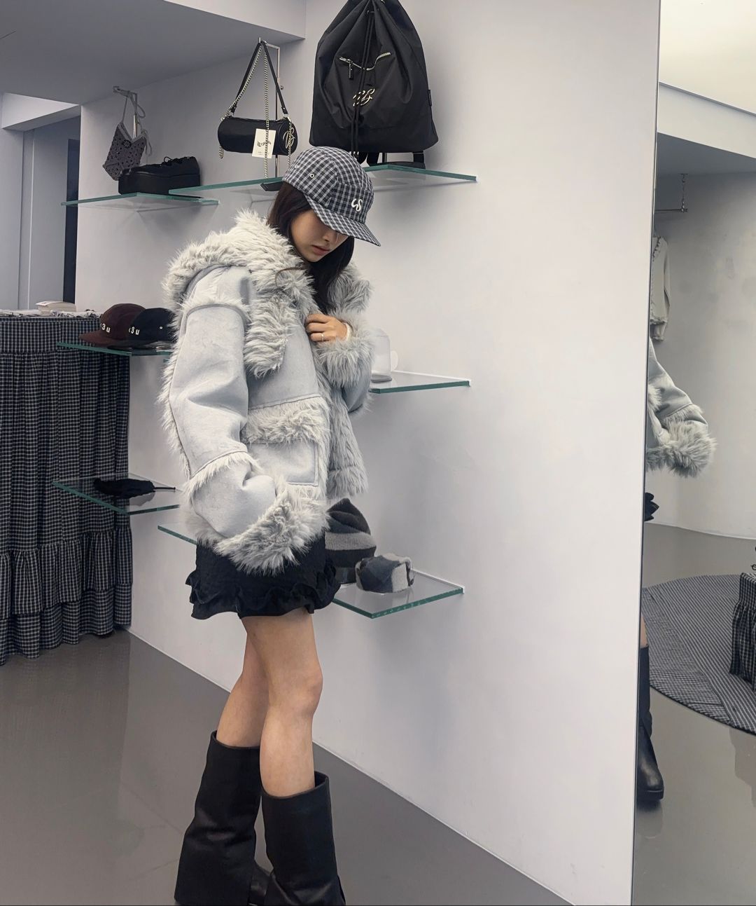 MUSINSA公式 | UGLYSHADOW リバーシブルシアリングジャケット（ブラック）