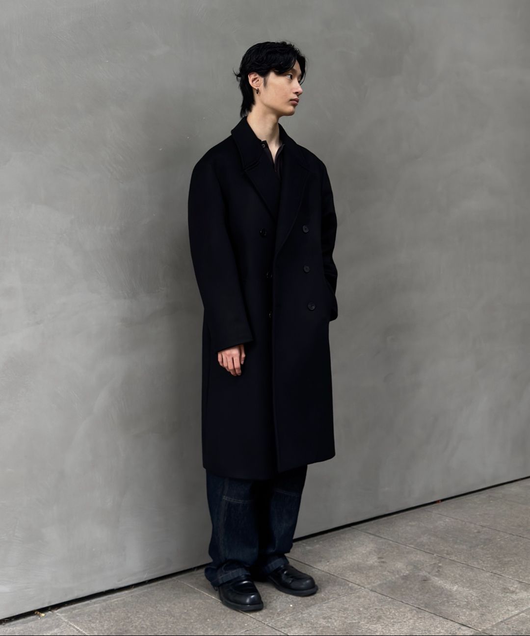 MUSINSA公式 | INSILENCE Cashmere Double Long Coat BLACK