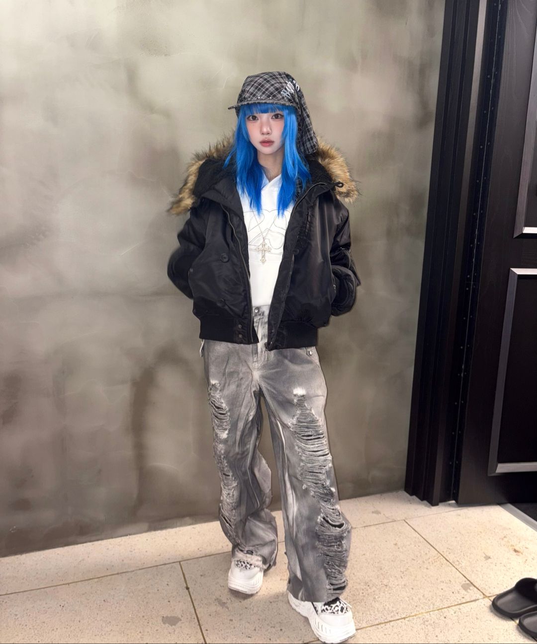 MUSINSA | NOT4NERD Camo Layered Destroyed Denim Pants - Ivory