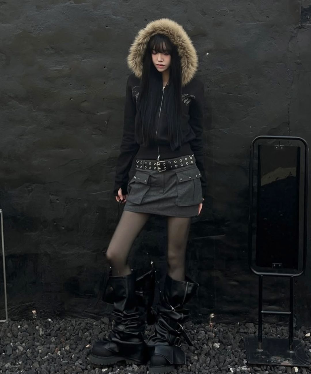 MUSINSA公式 | MIDNIGHT MOVE crop hair zip up (grey)