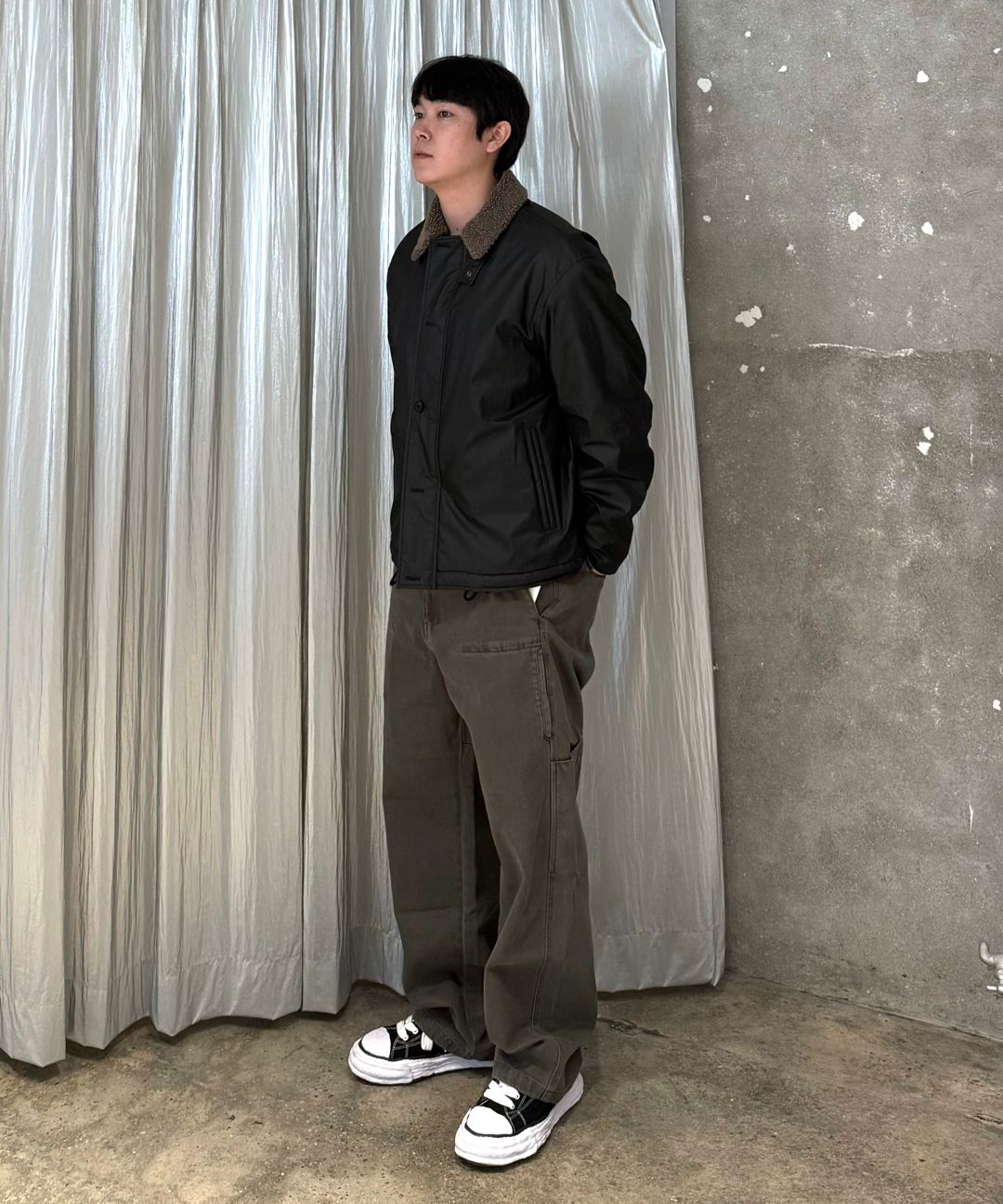 ジャケット・アウター INSILENCE Waxed Shearling Collar Jacket MUSINSA | INSILENCE Waxed Cotton Shearling Deck Jacket BLACK