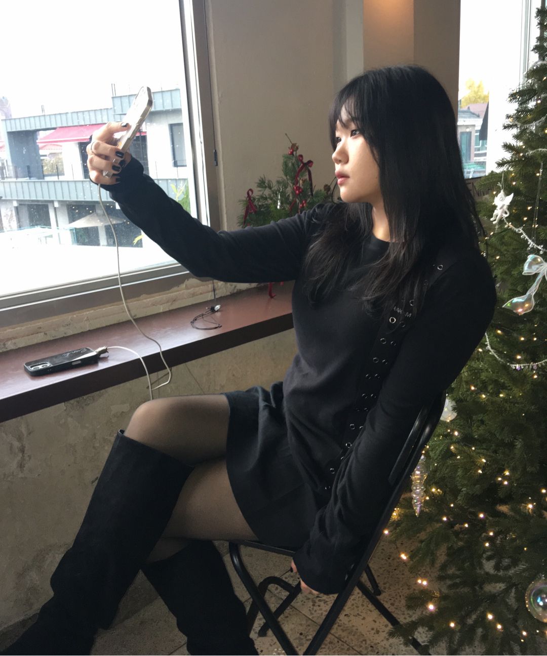 MUSINSA公式 | AAKAM Side Eyelet Long Sleeve (Black)