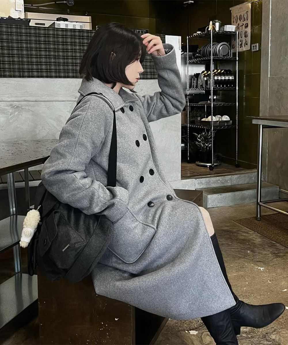 MUSINSA | MISEKI SEOUL Double button long coat BLACK