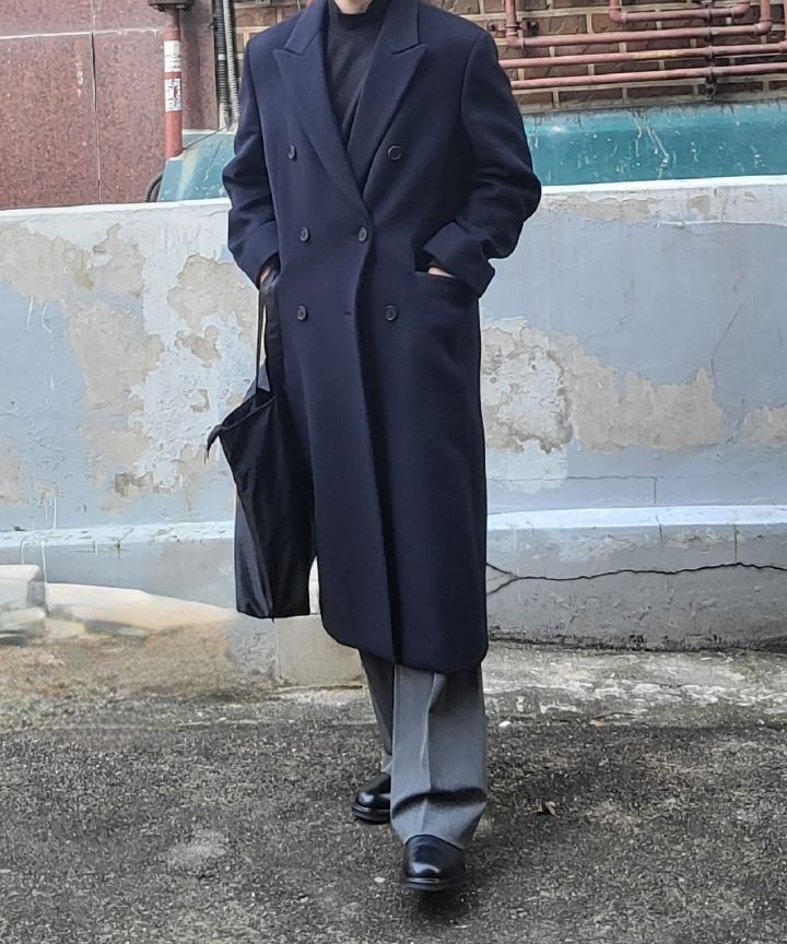 MUSINSA STANDARD ダブル ロングコート　Lサイズ　ブラック 韓国 MUSINSA公式 | MUSINSA STANDARD カシミアブレンドパパショルダー