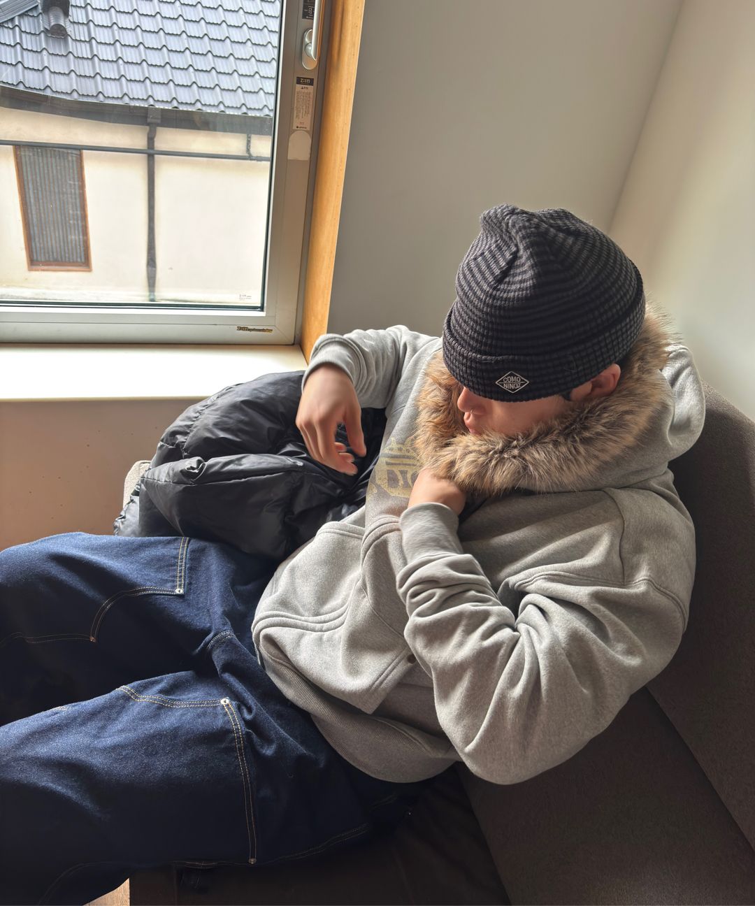 MUSINSA公式 | AMOU AMOU Fur Hoodie Zip-Up GREY