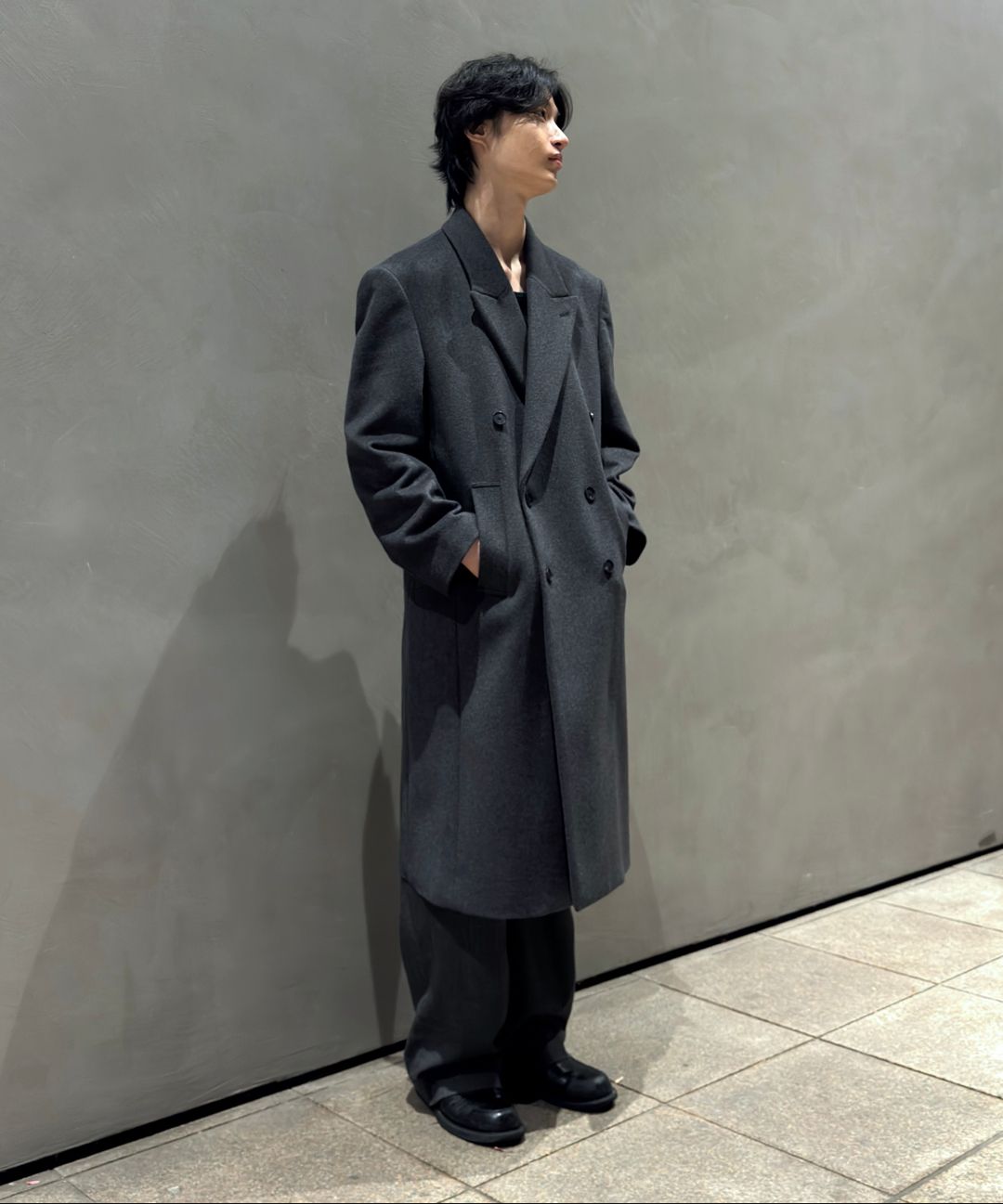 MUSINSA | INSILENCE Mapel Cashmere Peaked Double Coat DARK NAVY