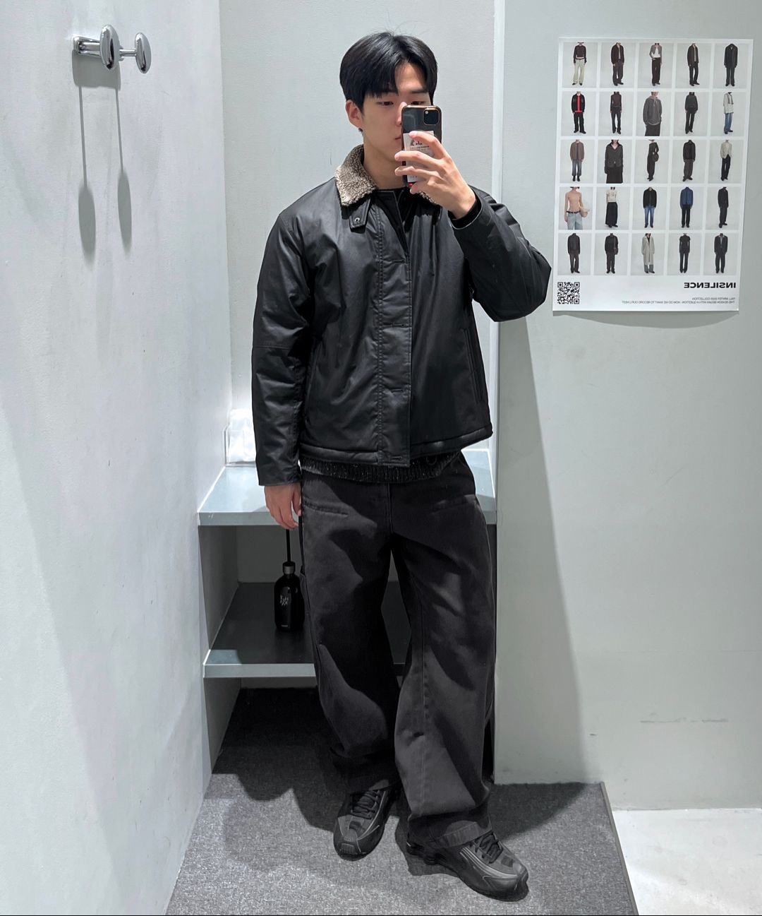 MUSINSA | INSILENCE Waxed Cotton Shearling Deck Jacket BLACK