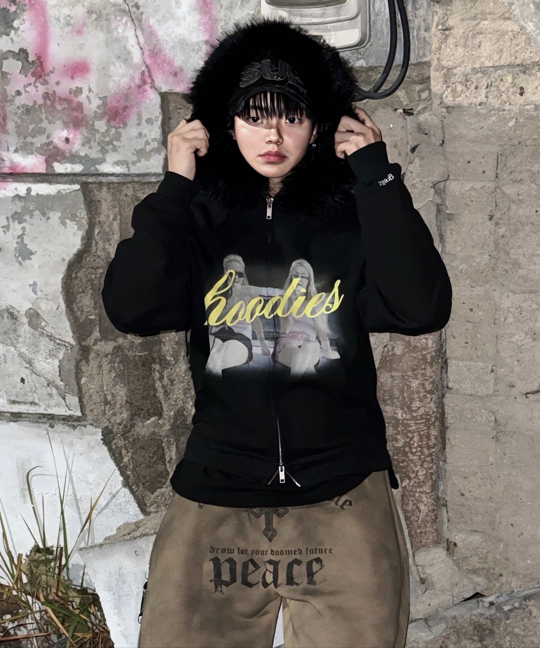 MUSINSA | GRAILZ TWIN FUR ZIP HOODIE [BLACK]