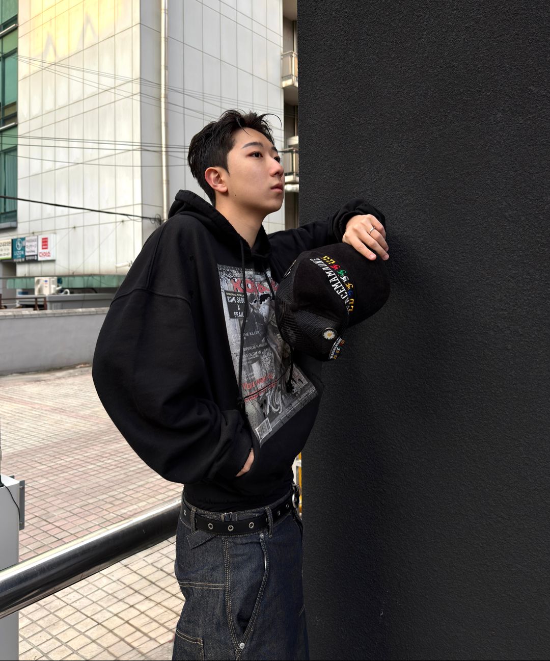 MUSINSA | GRAILZ [GRAILZ x KOIN SEOUL] MAGAZINE DIRTY HOODIE [BLACK]