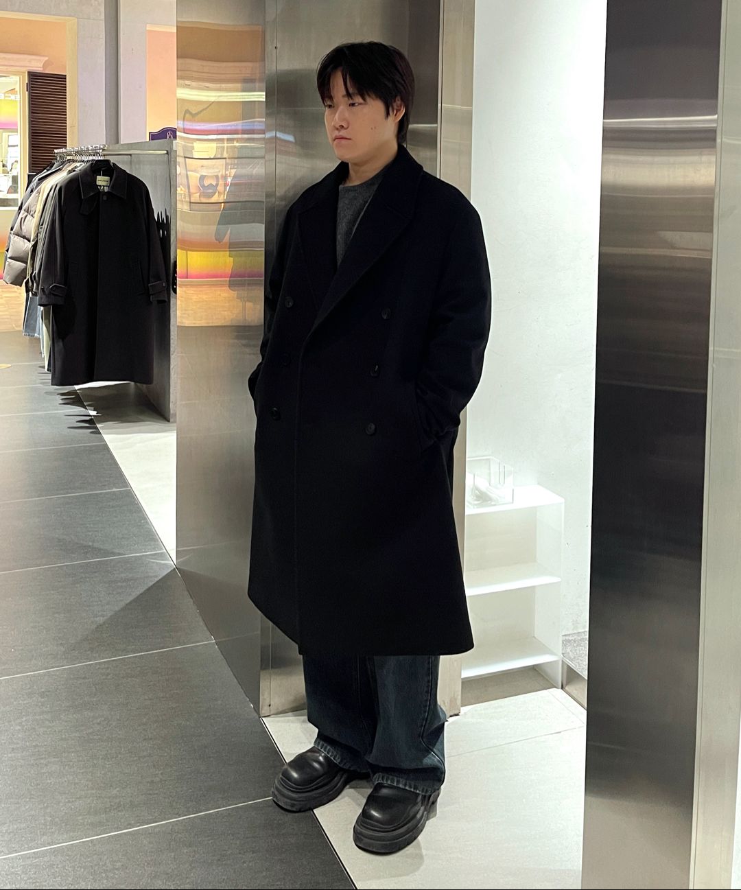 MUSINSA公式 | INSILENCE カシミアダブルロングコートBLACK