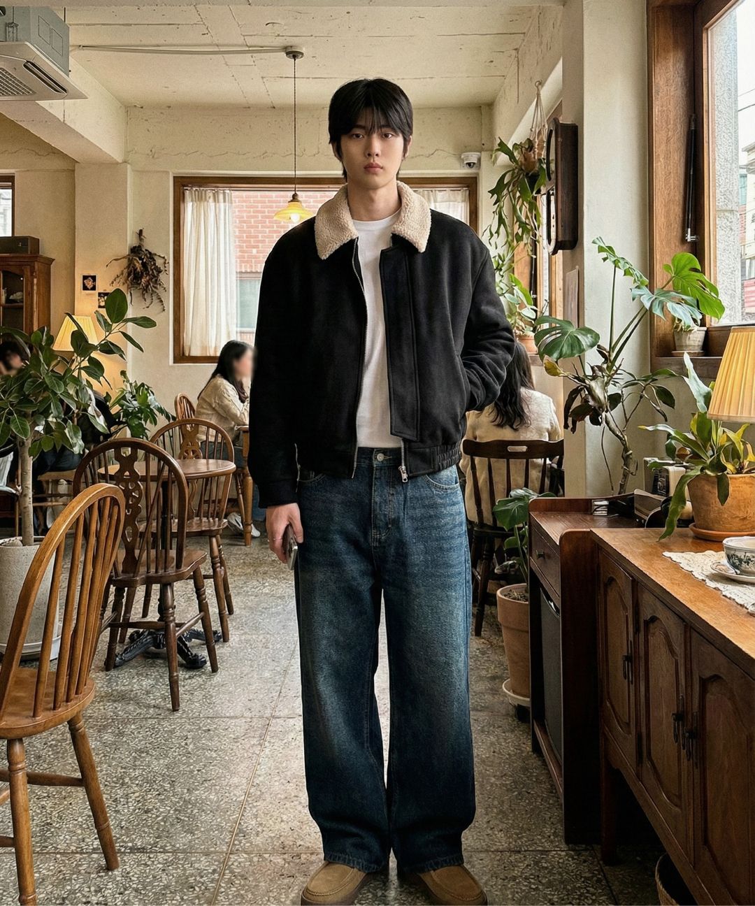 MUSINSA | UNDEROFF Aviator Suede Mustang Jumper Jacket Black