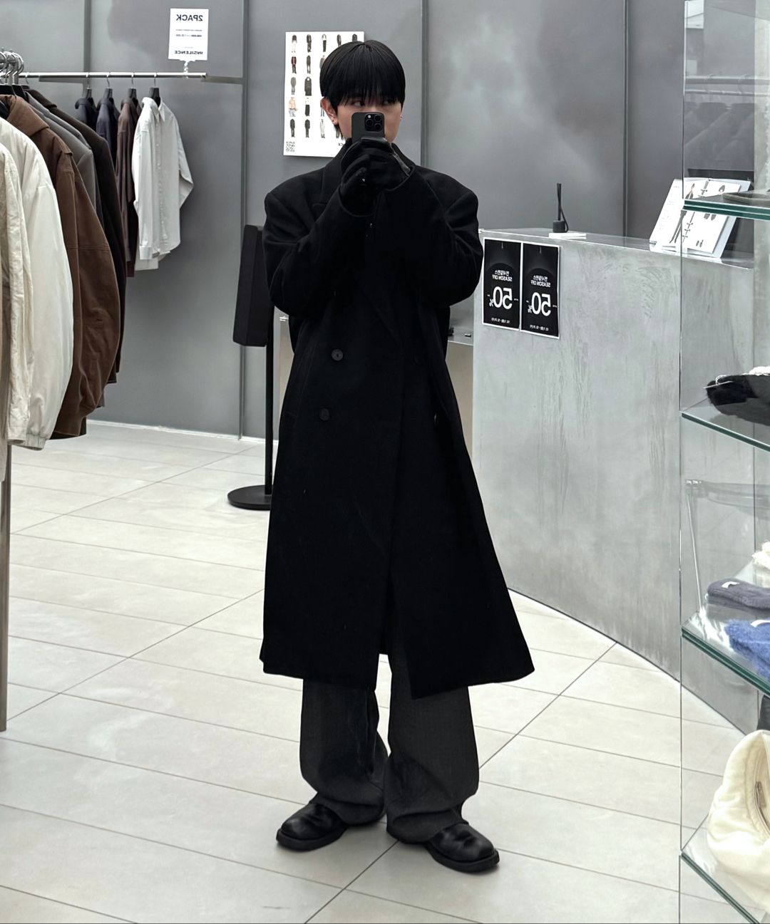 MUSINSA | INSILENCE Mapel Cashmere Peaked Double Coat DARK NAVY