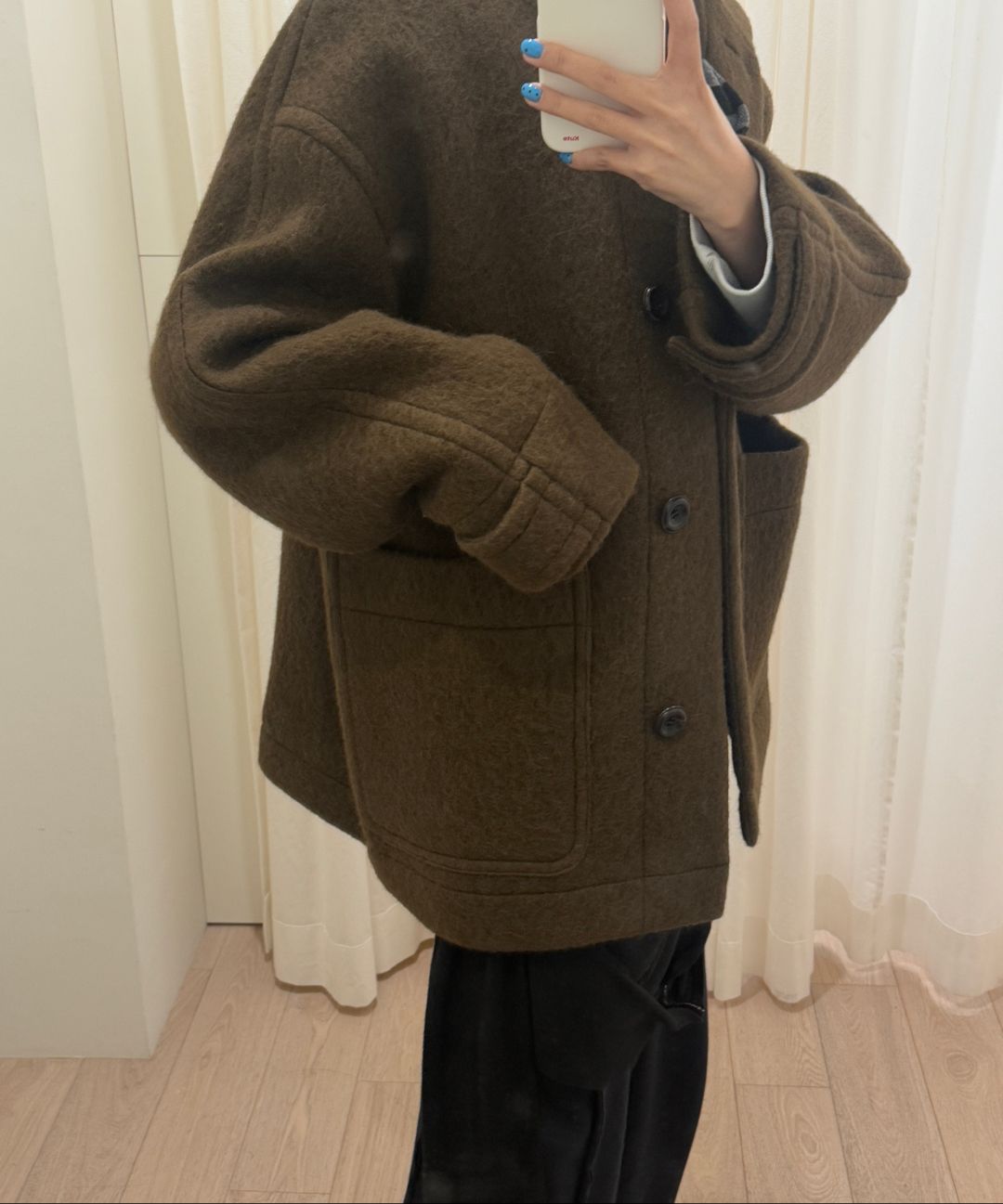 MUSINSA公式 | LINGSEOUL alpaca high-neck half coat-khaki brown