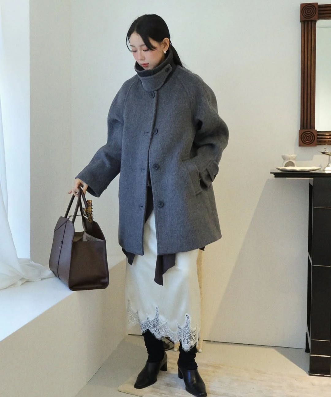 MUSINSA公式 | GENERAL IDEA ウールバルマカンハーフコート[NAVY